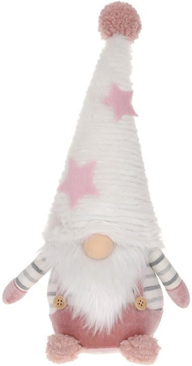 Іграшка м'яка Гном у білому ковпаку 16х14х35 см Білий з рожевим