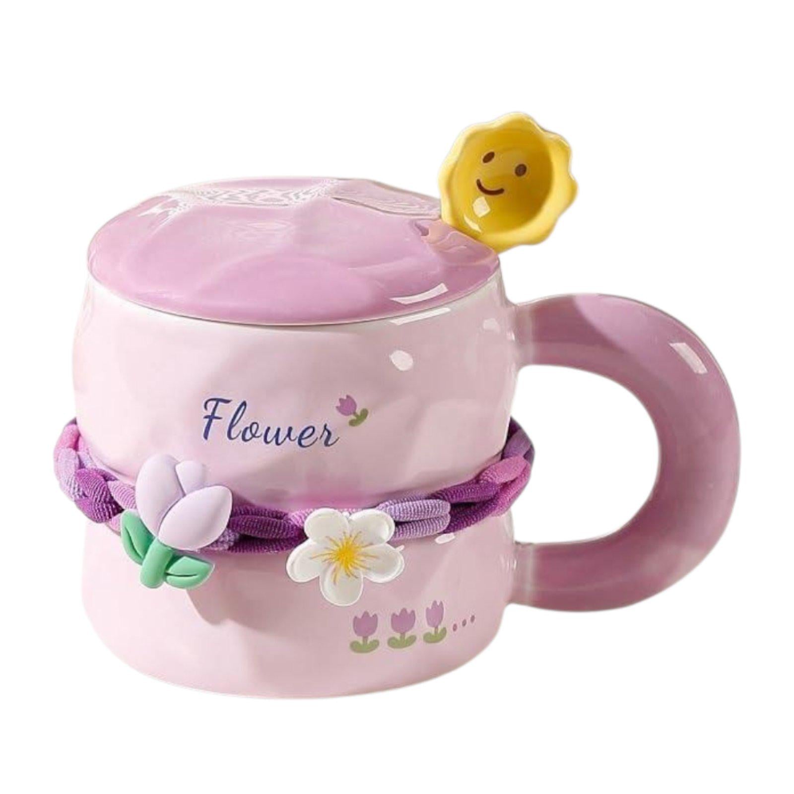 Чашка с большой ручкой с крышкой и ложкой 380 мл