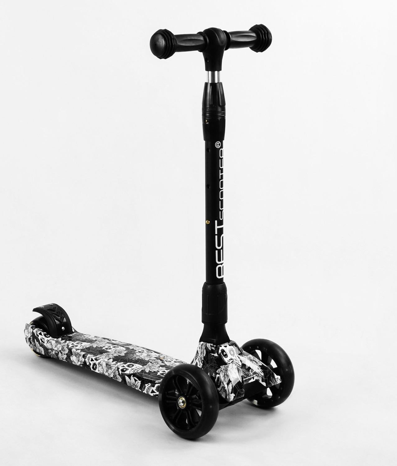 Самокат триколісний Best Scooter Maxi складаний колеса PU зі світлом Skulls/Flowers (105402)