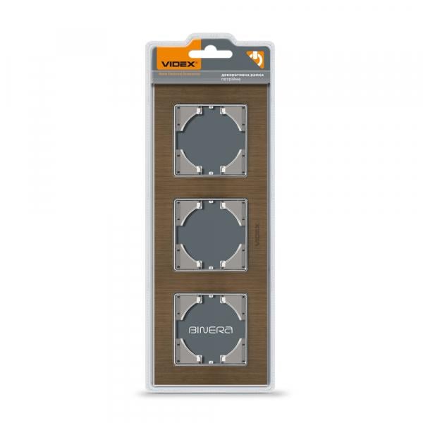 Рамка Videx на 3 місця горизонтальна Шоколадний алюміній