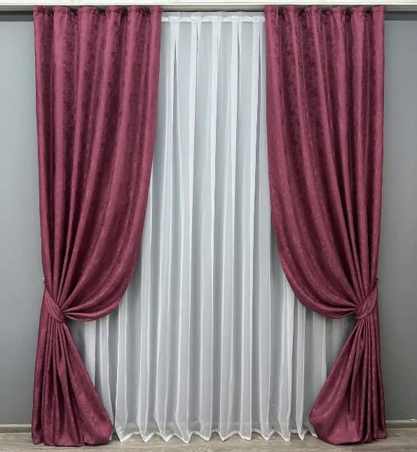 Комплект штор в гостиную/спальню жаккард Мармур Al1 1,5х2,9 м 2 шт. Марсала (661ш 33-0634)