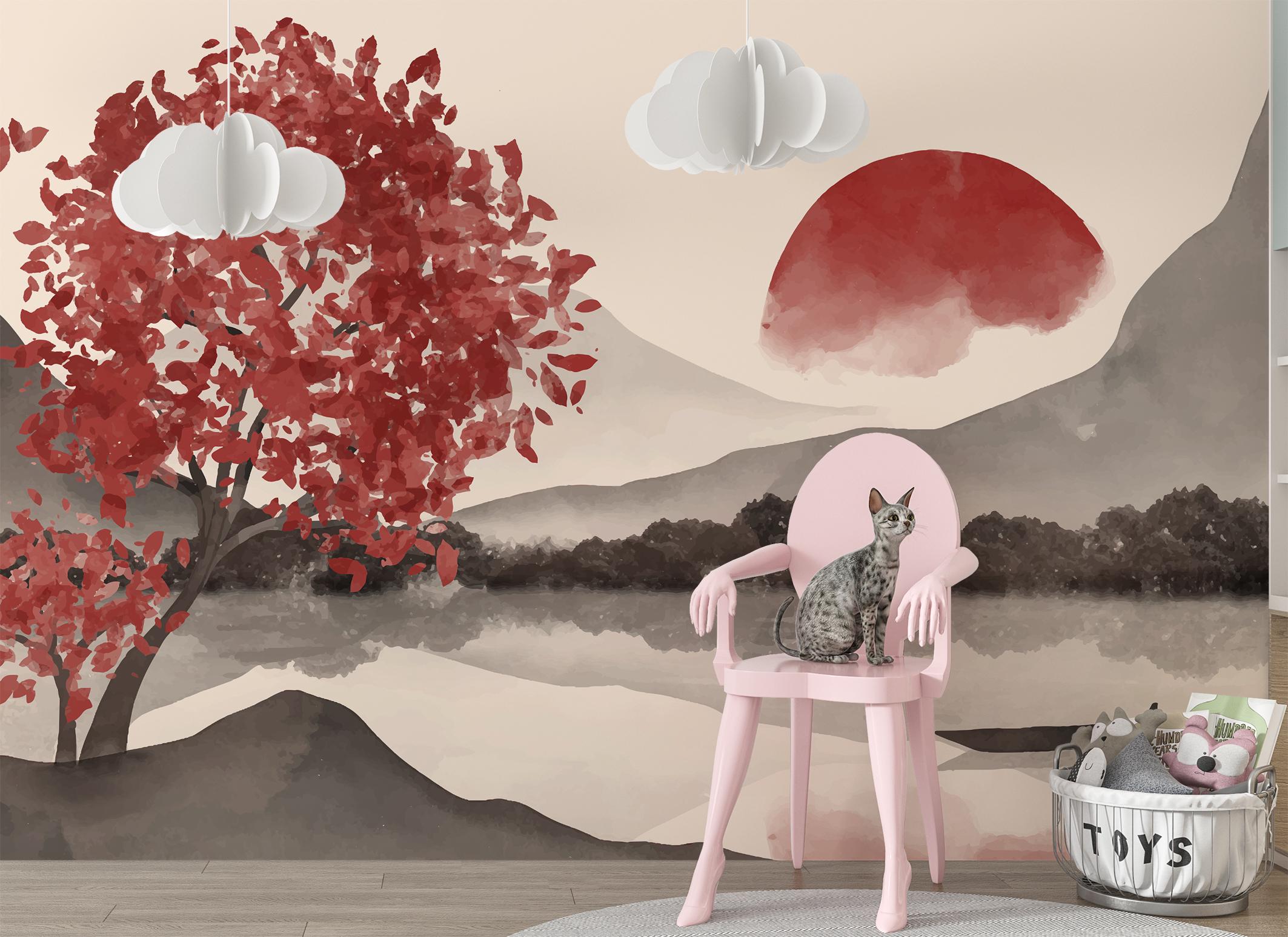 Фотошпалери флізелінові Upstream Японський пейзаж Червоне сонце над озером 368х245 см (S5NTR-109/7) - фото 4 Фотошпалери флізелінові Upstream Японський пейзаж Червоне сонце над озером 368х245 см (S5NTR-109/7) - фото 4