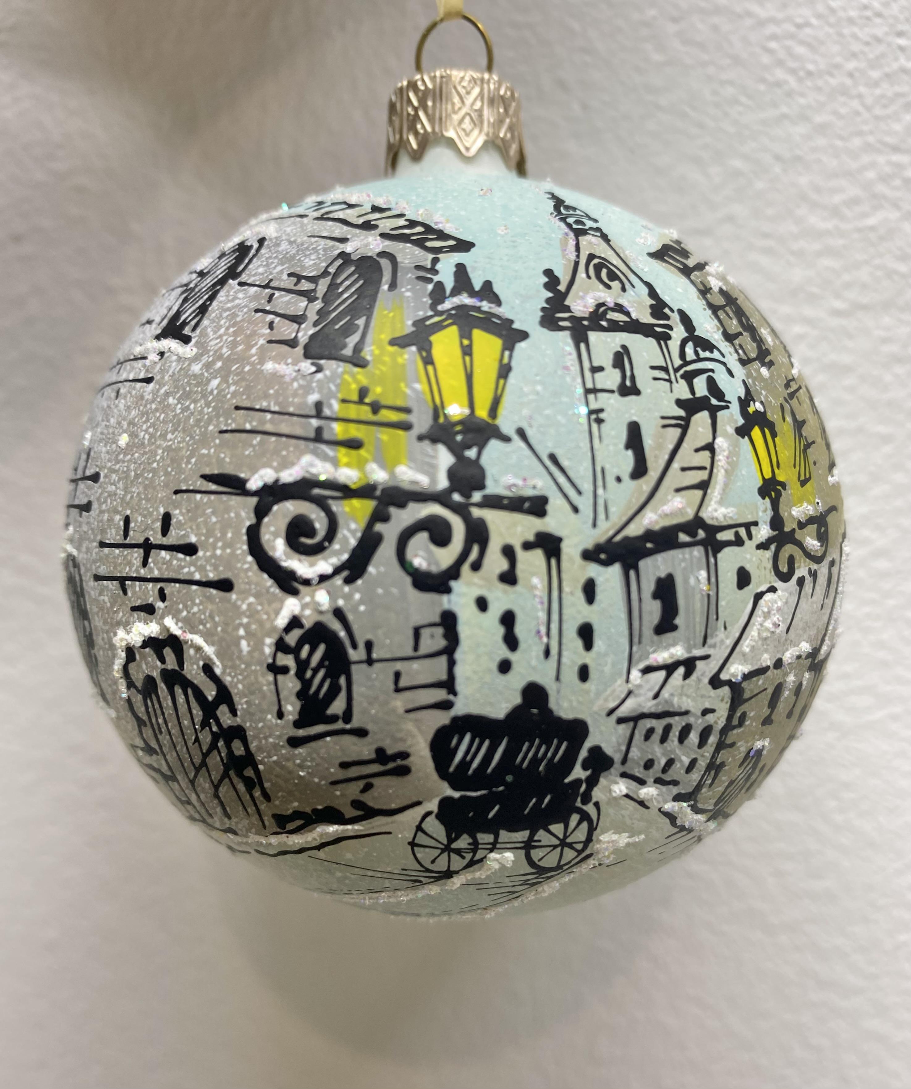 Шар новогодний Город из стекла на елку 80 мм (13706758)