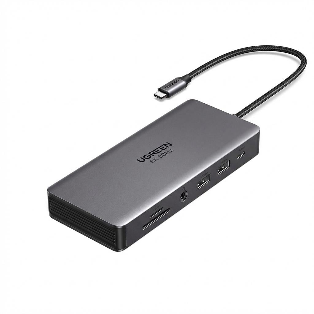 USB-хаб 11в1 UGREEN CM681 2xHDMI 8K/PD 100 Вт/RJ45 Серый (15965)