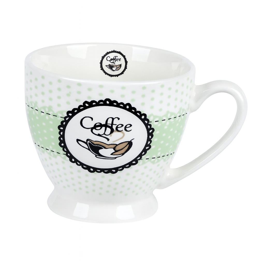 Чашка фарфоровая Stenson Coffee time 460 мл Белый с салатовым (R99300)