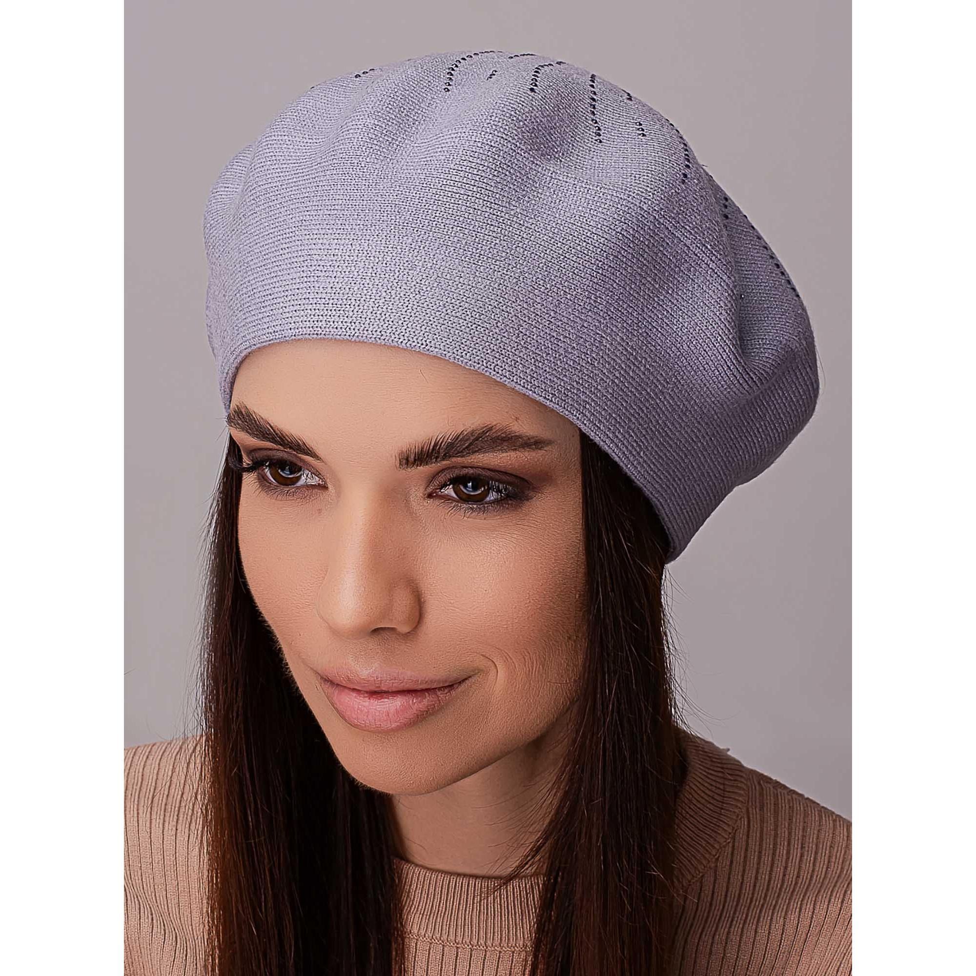 Берет вискозный женский с добавлением шерсти без подкладки украшенный стразами Leks Акация Металл