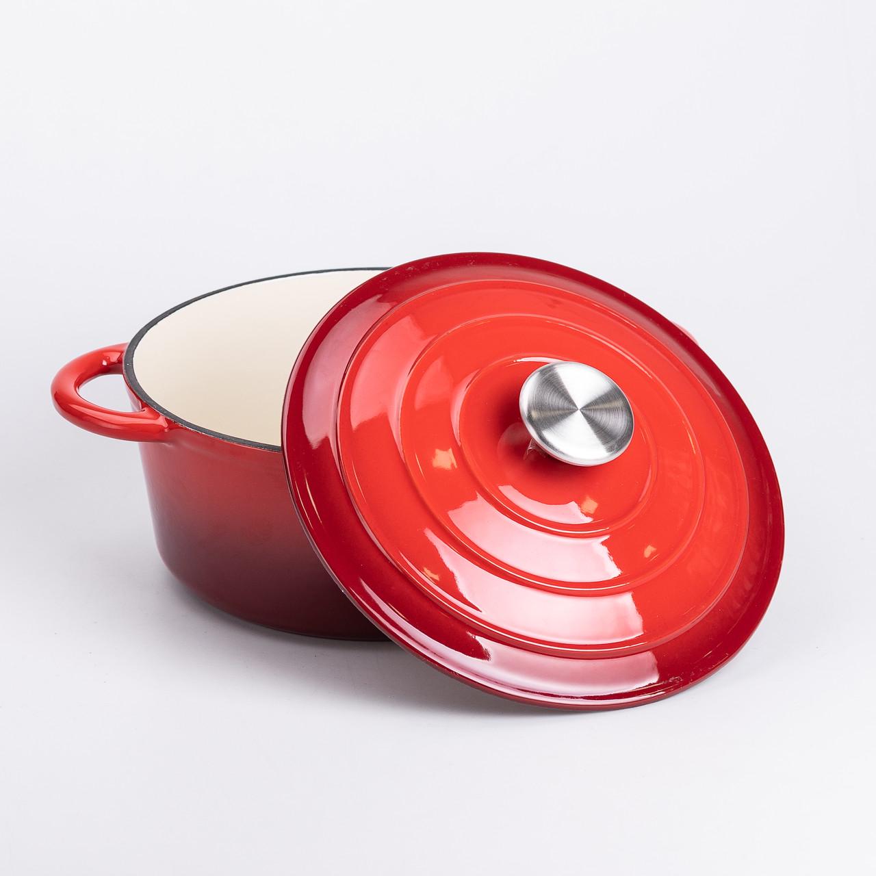 Набор чугунной посуды с эмалированным покрытием сковорода/3 кастрюли Красный (6816) - фото 5 Набор чугунной посуды с эмалированным покрытием сковорода/3 кастрюли Красный (6816) - фото 5