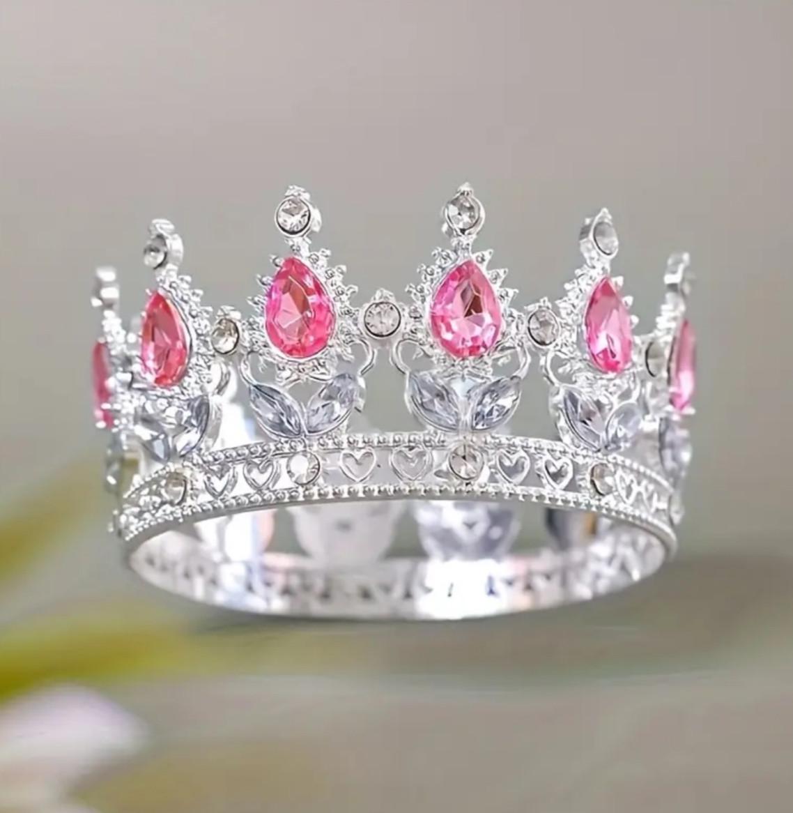 Декор для торта Корона 8 см з рожевими каменями (2680606179)