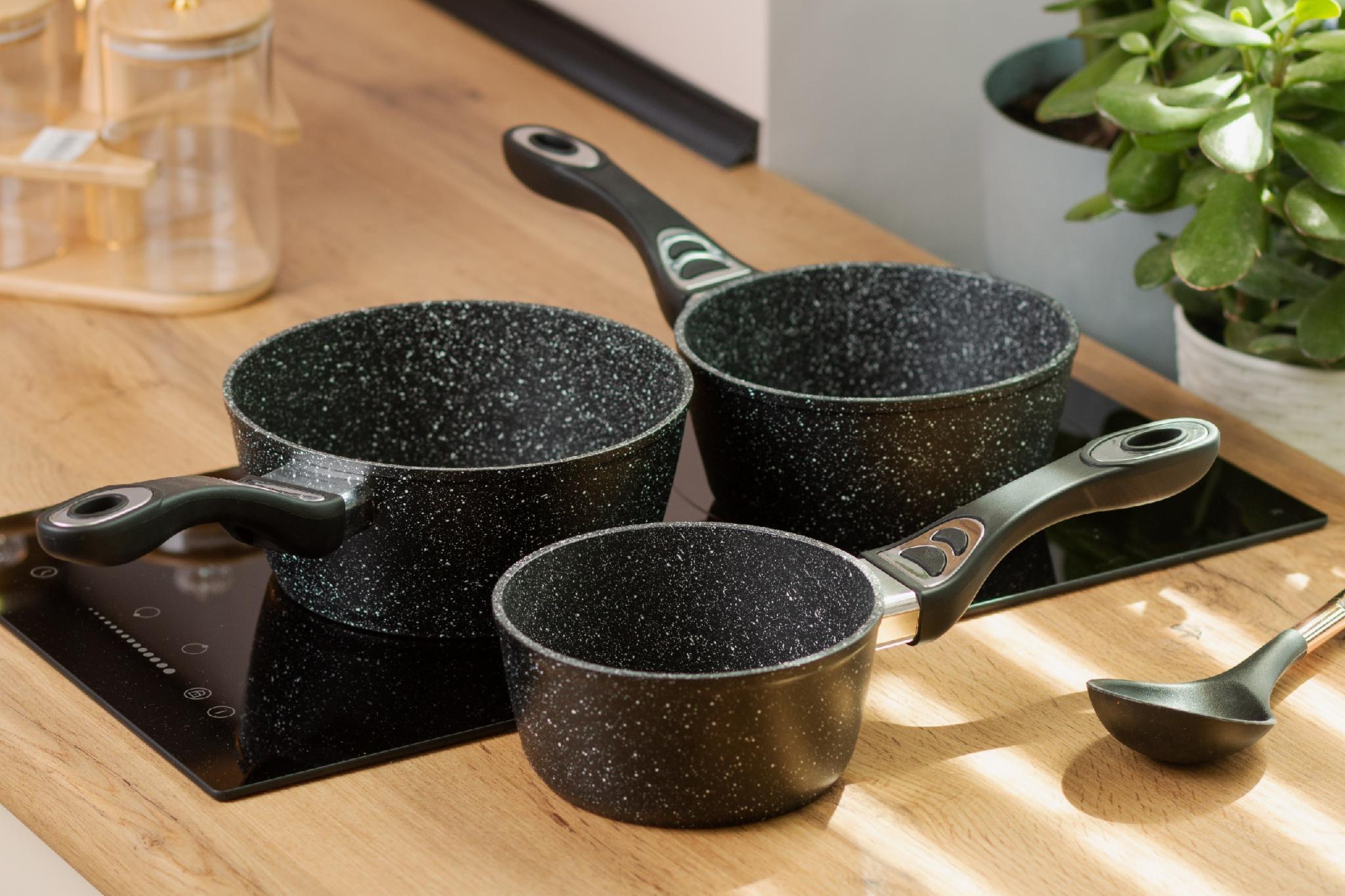 Набор ковшей Olina с антипригарным покрытием алюминиевые 3 шт. Черный (HP655) - фото 4