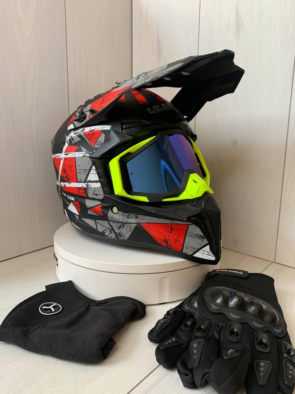 Мотошлем эндуро H702S для мотокросса или квадроцикла S с комплектом очки/перчатки/маска