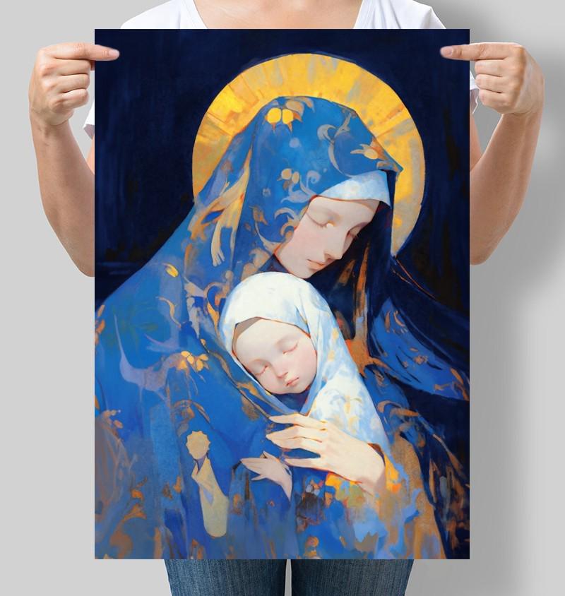 Постер Богородиця з дитям в жовто-синіх кольорах 30x42 см A3 без рамки (NU110_A3)
