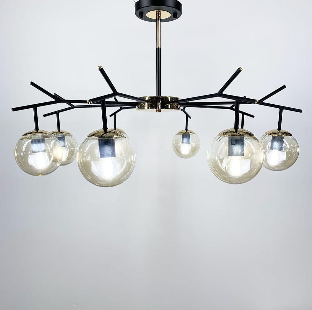 Люстра стельова Globeна 8 бурштинових плафонів Чорний (81842)