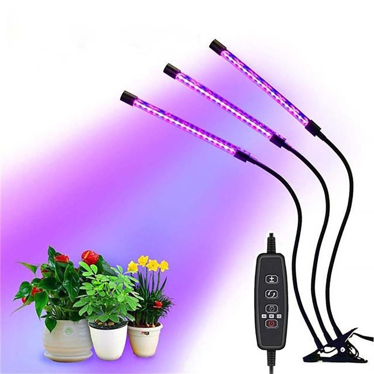 Ультрафіолетова лампа для рослин 3 лампи 30W USB таймер із кріпленням прищіпка та пультом - фото 2