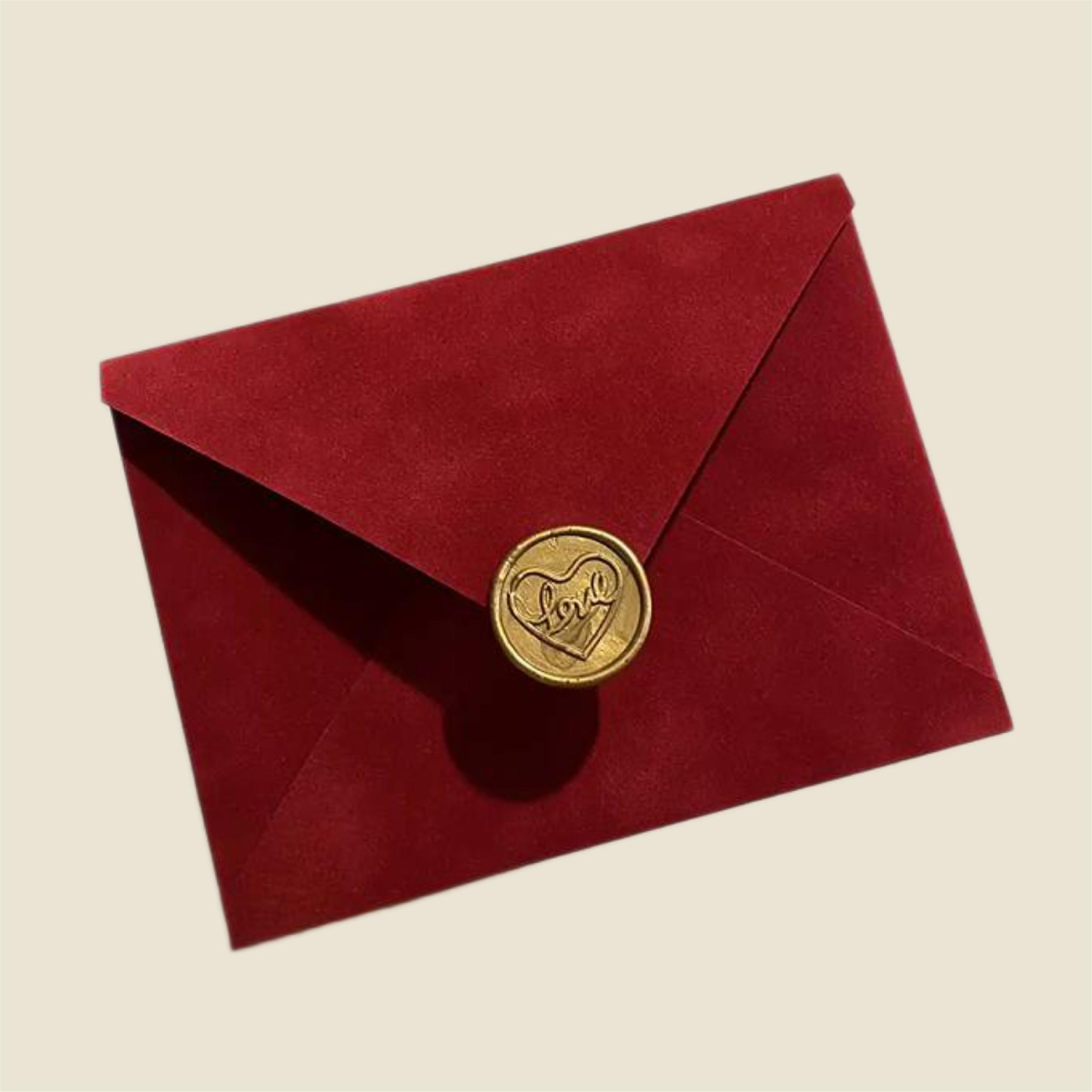 Конверт оксамитовий без підкладки 15х11 см на клейкій застібці з печаткою Томатний (2073941218)