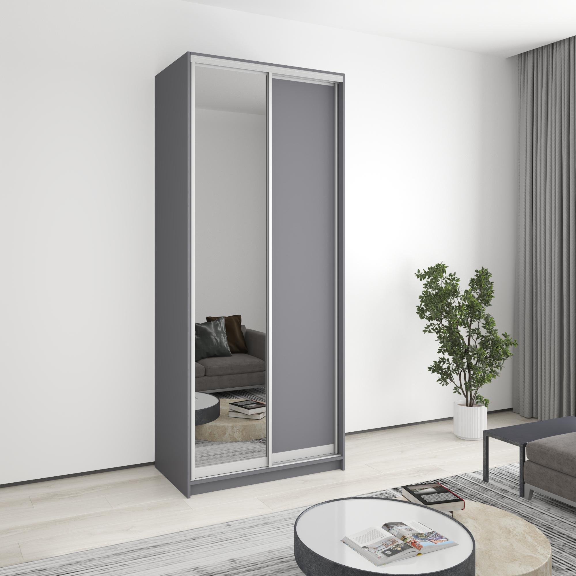 Шафа-купе дводверна MebelStar стандарт AL ДСП/дзеркало 100x60x240 см Антрацит (MBS-3735)