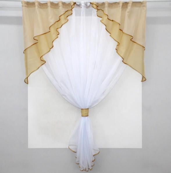 Занавеска на кухню/балкон 280х170 см Золотистый/Белый (114к)