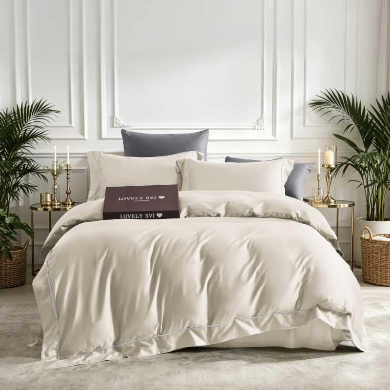 Комплект постельного белья Lovely Svi евро сатин люкс 300ТС 135 г/м2 Beige (200326)