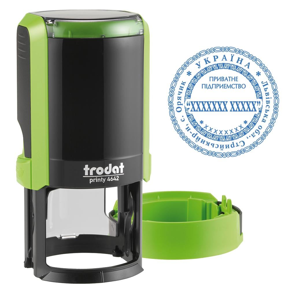 Печатка організації основний TRODAT 4642 на автоматичному оснащенні з ковпачком Зелений (ПП10/4642/G)