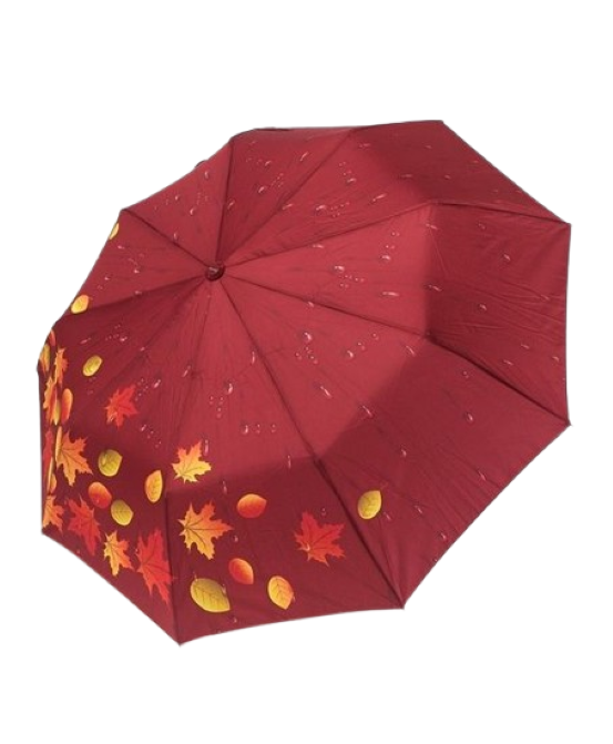 Зонтикик женский Susino автомат на 9 спиц с осенними листьями Красный (№3030)