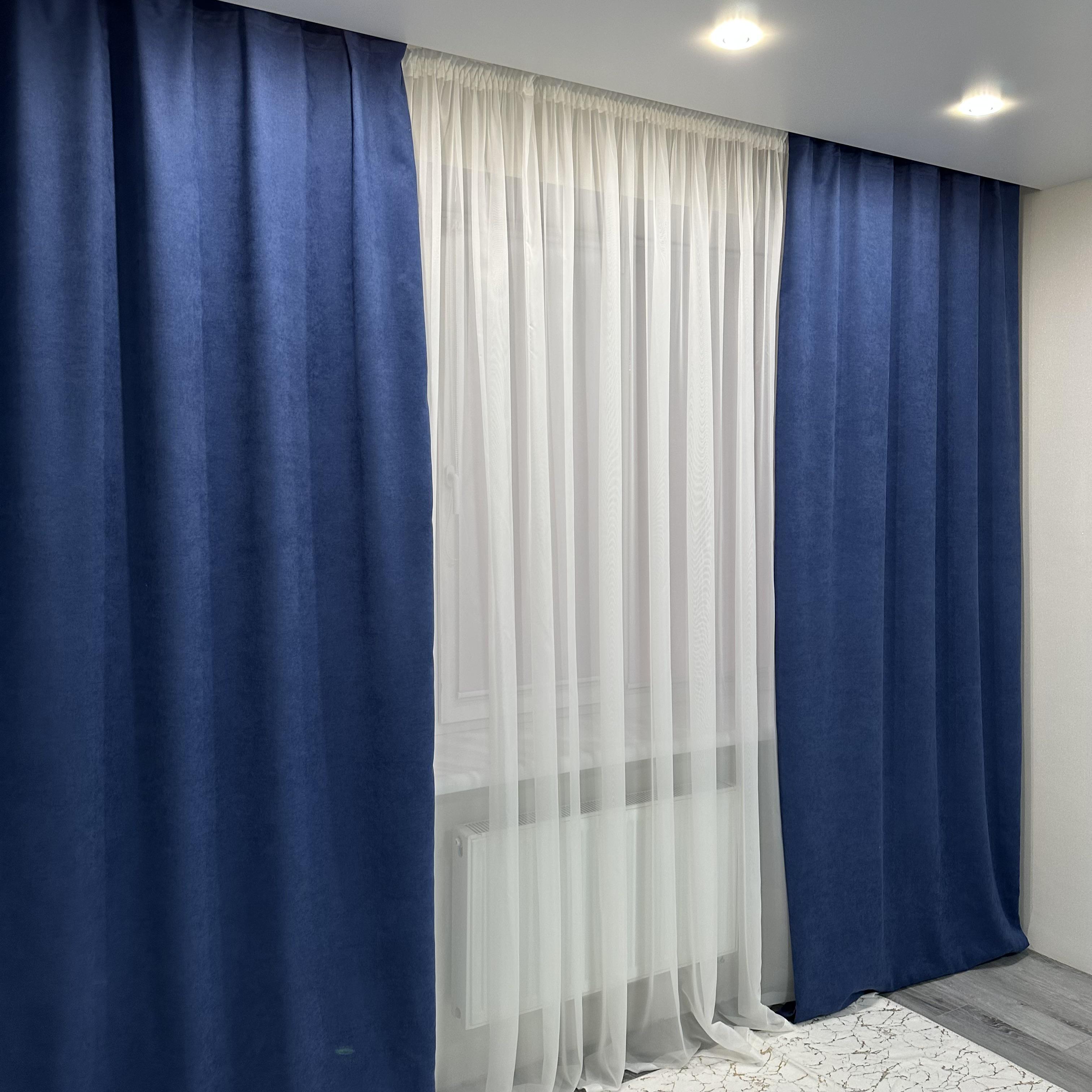 Комплект штор мікровелюр 2 шт. 1,5х2,7 м готові на шторній тасьмі 6 см Синій (petek-V34) - фото 6 Комплект штор мікровелюр 2 шт. 1,5х2,7 м готові на шторній тасьмі 6 см Синій (petek-V34) - фото 6