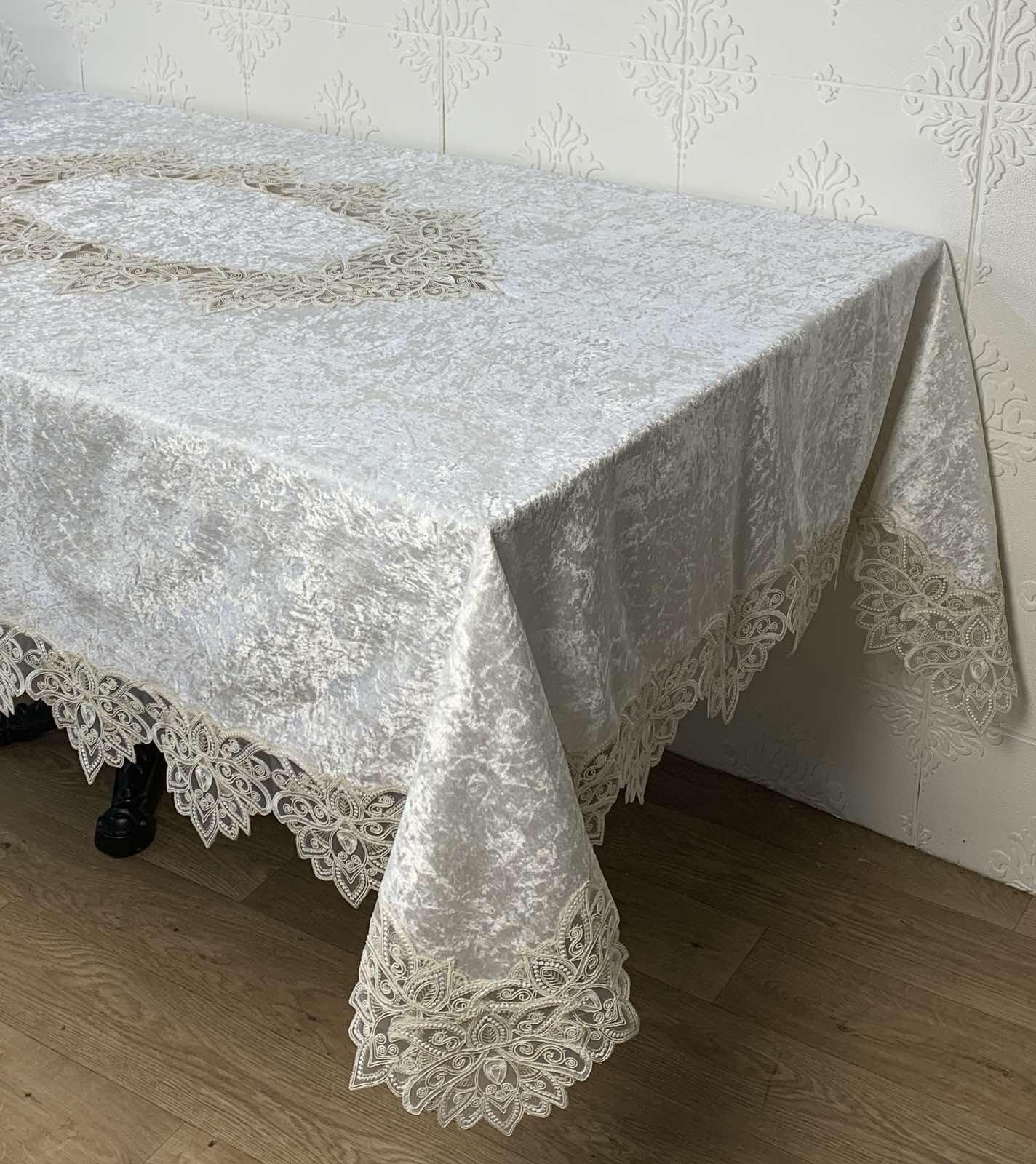 Скатертина велюрова Acme Tekstil PVS Melek 160x220 см Krem (CN30253)