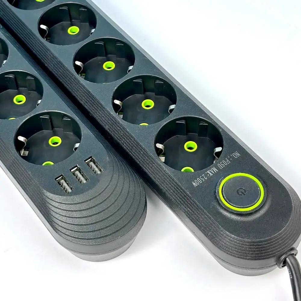 Подовжувач Power F05U 6 м 5 розеток 3 USB UA Чорний (021266) - фото 5