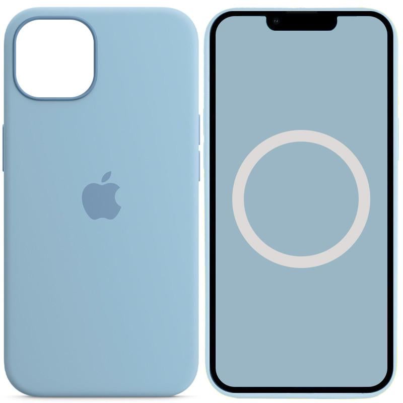 Противоударный чехол Silicone case (AAA) full with Magsafe and Animation для Apple iPhone 13 (6.1") Голубой / Blue Fog