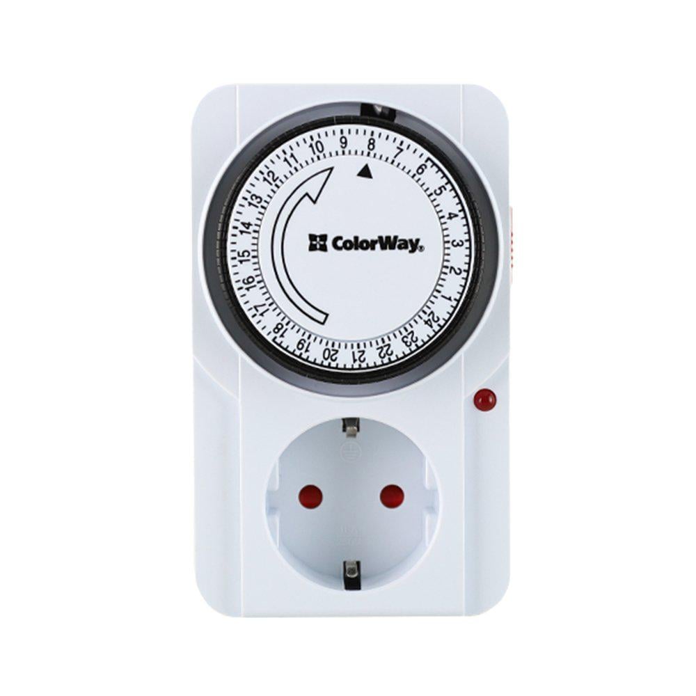 Таймер-розетка механічна ColorWay 16А 3680 Вт 24 год White (CW-STM01-24H)