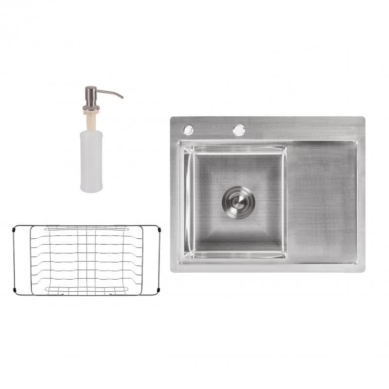 Мойка для кухни Lidz 630х500х200 мм прямоугольная с сушилкой и дозатором