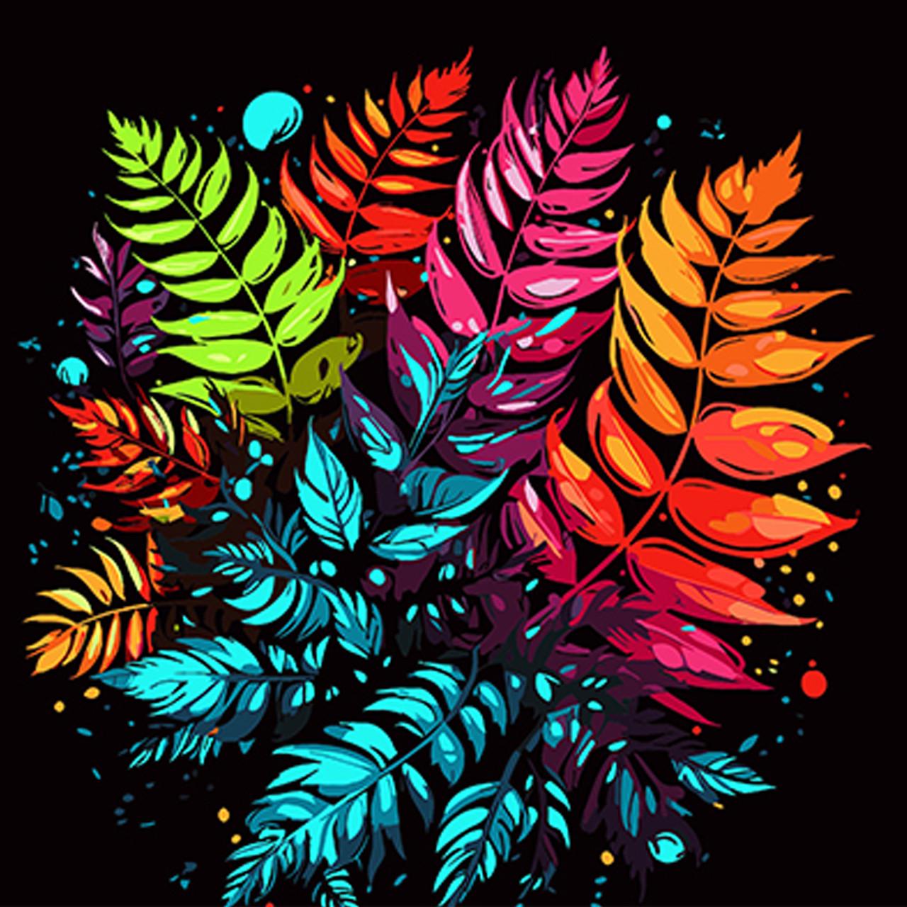 Картина за номерами Strateg Преміум Папоротник у квітковому аранжуванні на чорному фоні 40х40 см (AV4040-43)