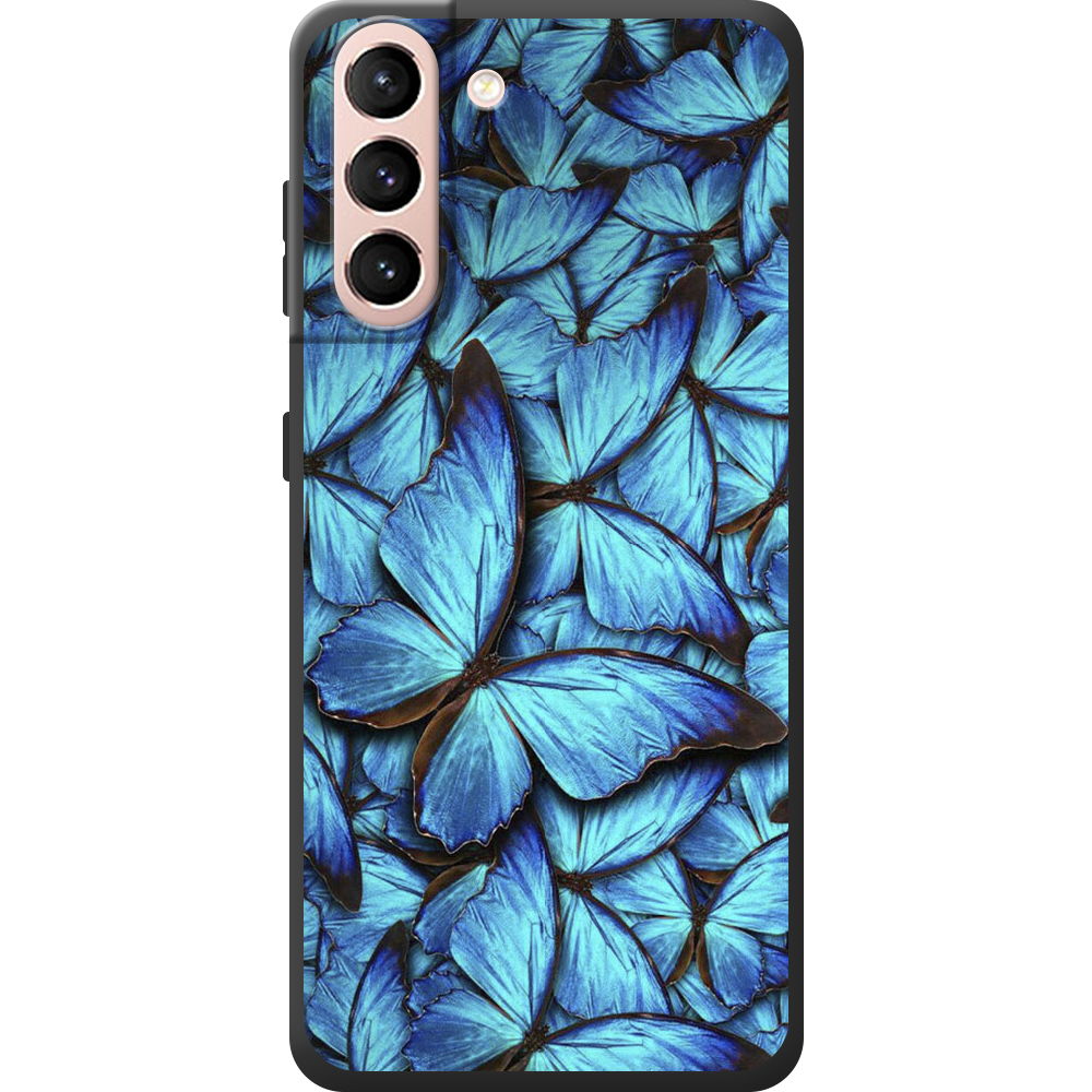 Чехол BoxFace Samsung G991 Galaxy S21 лазурные бабочки Черный силикон (41709-up1550-44632)