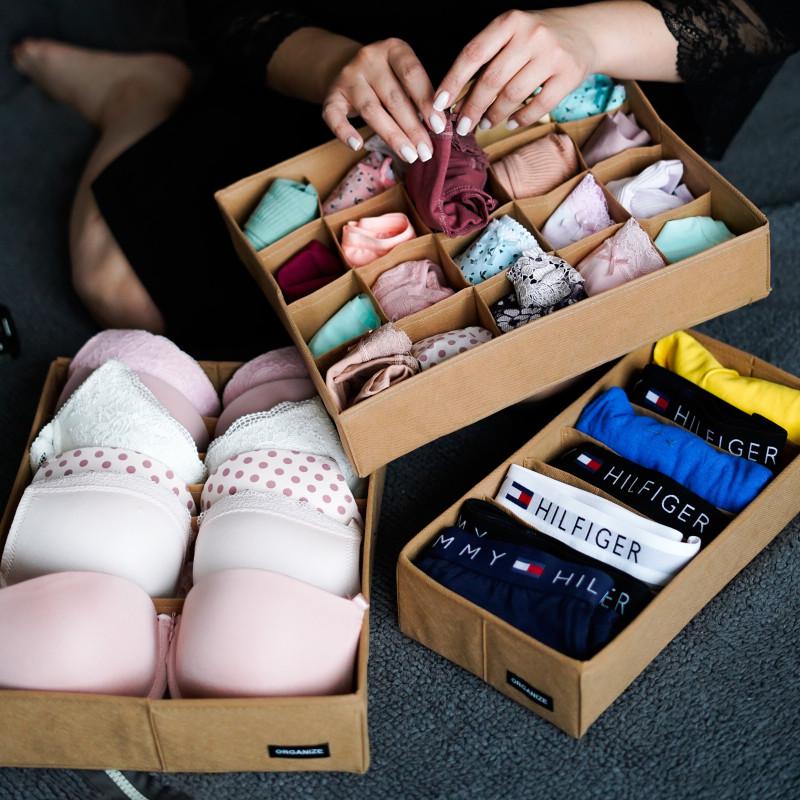 Набір органайзерів для білизни великий 3 шт. Бежевий (Beg003) - фото 2