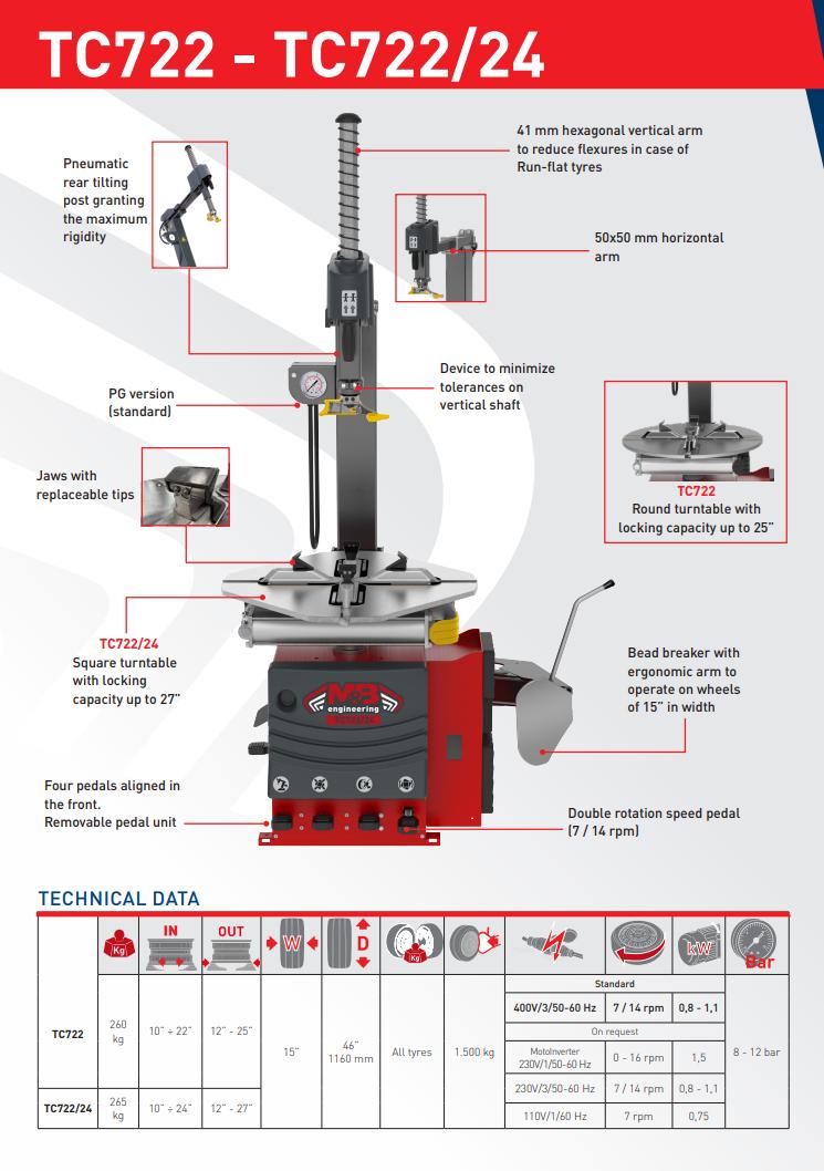 Стенд шиномонтажний M&B Engineering TC 722/24/PG автоматичний 380В 10-27" - фото 6