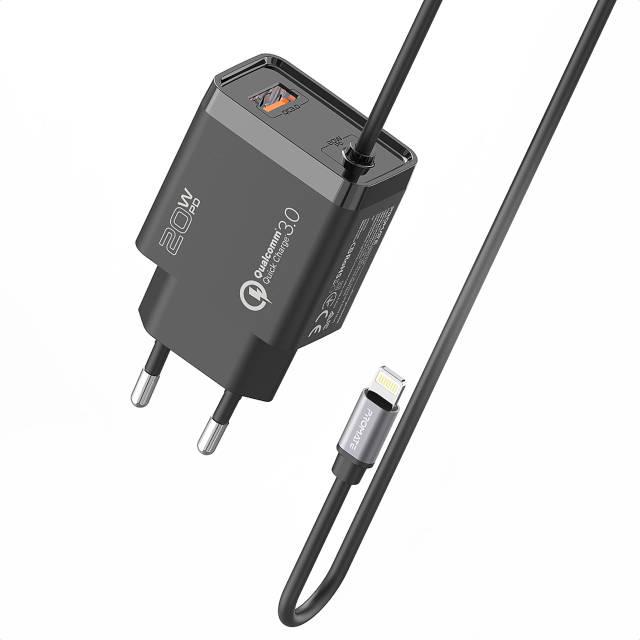 Мережевий зарядний пристрій Promate iCharge-PDQC3 20Вт PD Lightning connector USB QC3.0 Black