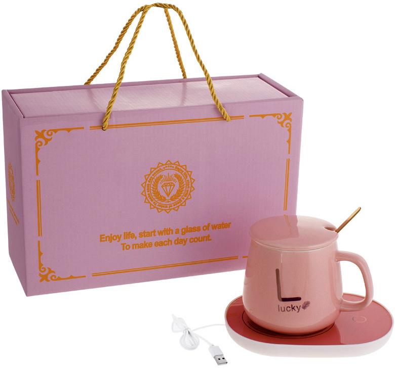 Кружка фарфоровая Lucky с подогревом от USB с крышкой и ложечкой 400 мл Розовый - фото 2 Кружка фарфоровая Lucky с подогревом от USB с крышкой и ложечкой 400 мл Розовый - фото 2