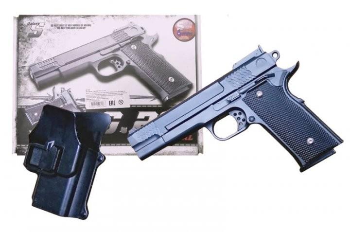 Пистолет игрушечный Galaxy Browning HP Браунинг кобура пульки Черный (G20+)