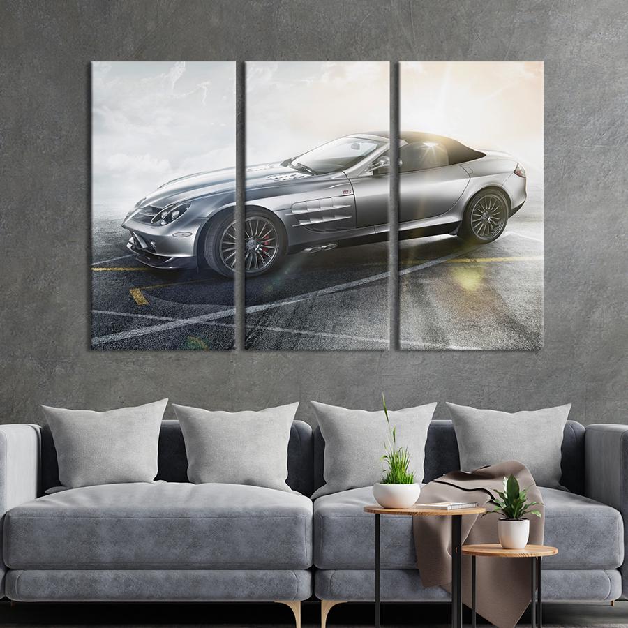 Картина на холсте триптих Элитный автомобиль Mercedes-Benz SLR McLaren 128x81 см (1367-31)