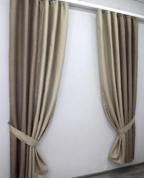 Шторы комбинированные блекаут-лен 1,5х2,7 м 2 шт. Темно-бежевый/Бежевый (014дк/825-292ш)