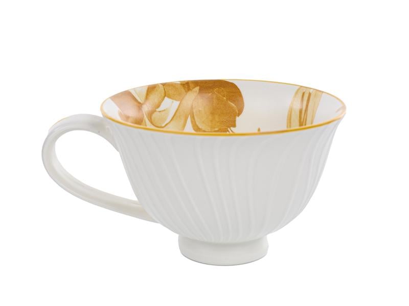 Чашка фарфоровая Lefard Листья рисунок 420 мл Белый/Желтый ( 936-011)