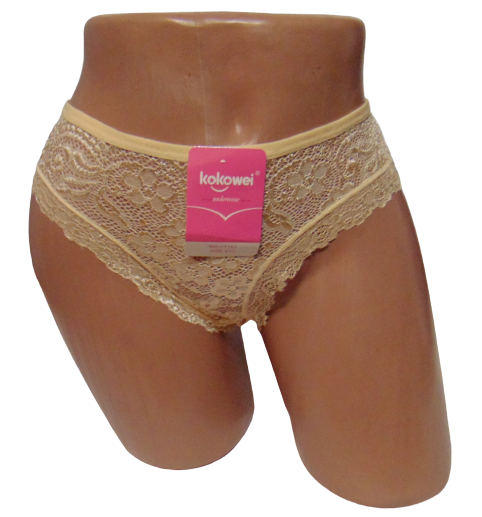 Женские трусы в рубчик Kokowei 151 с кружевом 2XL Бежевый (1766586147)