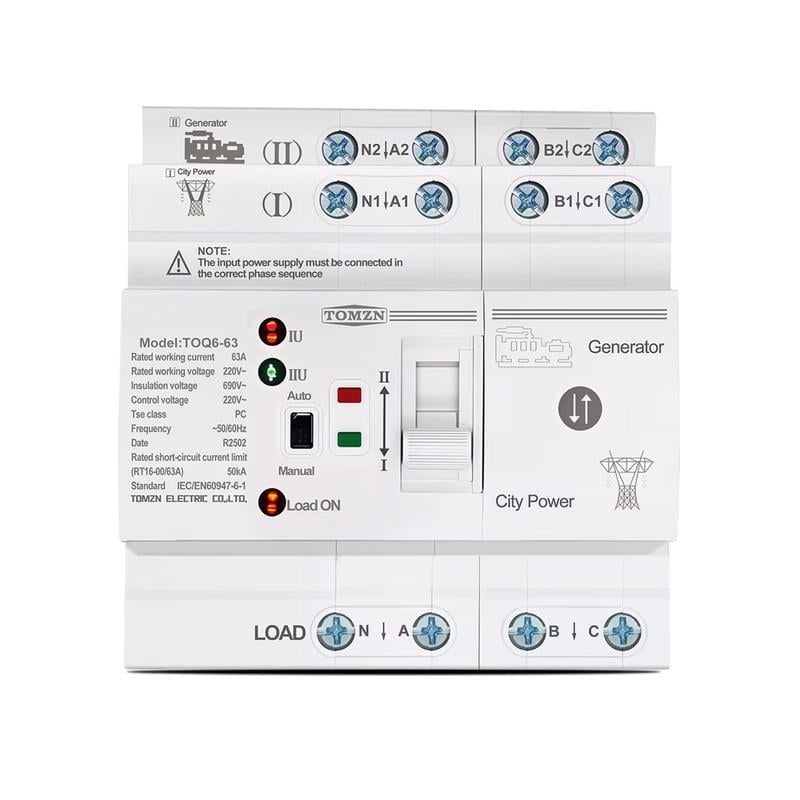Автоматичний перемикач вводу резерву TOMZN I-II 4P 63A 230V АВР для бензинових генераторів (4P-LN-63A-230)