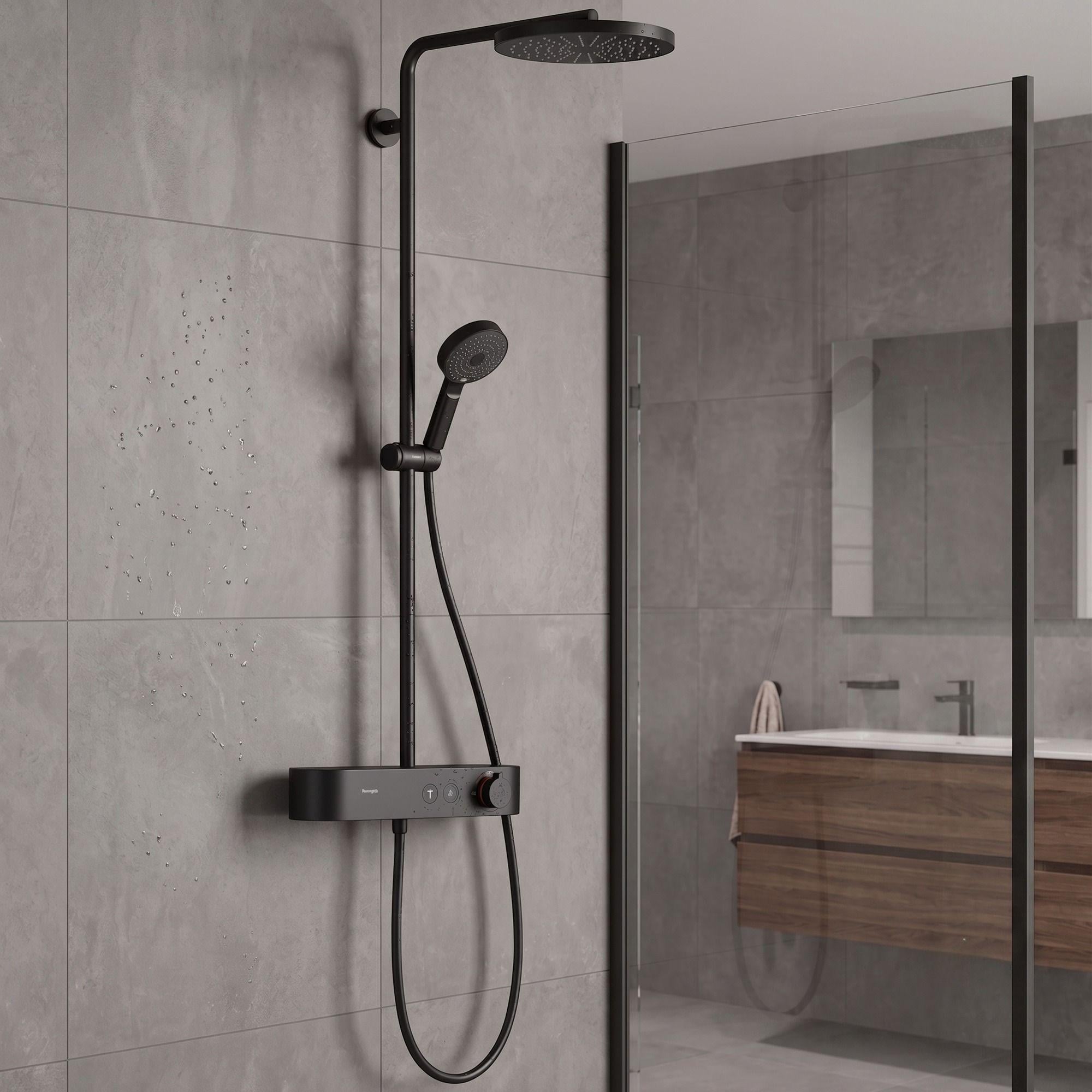 Душевая система Hansgrohe Pulsify с термостатом металл Черный матовый (37521503) Душевая система Hansgrohe Pulsify с термостатом металл Черный матовый (37521503)