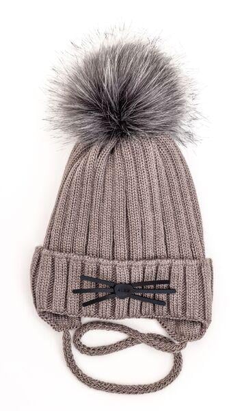 Шапка дитяча для хлопчиків Котик D805 фліс 46-52 см Кавовий