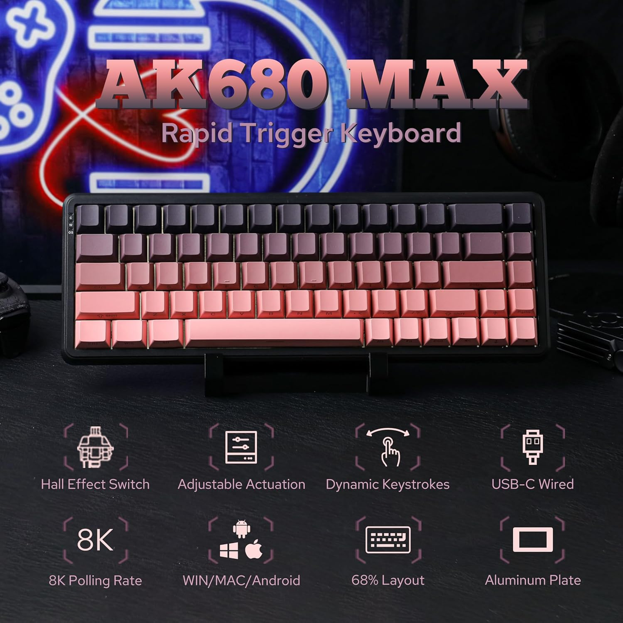 Клавиатура проводная AJAZZ AK680 MAX Flagship Edition Magnetic Switch Pink Black (2000172) - фото 9 Клавиатура проводная AJAZZ AK680 MAX Flagship Edition Magnetic Switch Pink Black (2000172) - фото 9