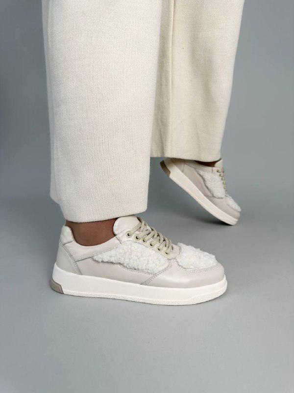 Кеды женские кожаные с вставками набивной овчины р. 37 Бежевый (7404/37)