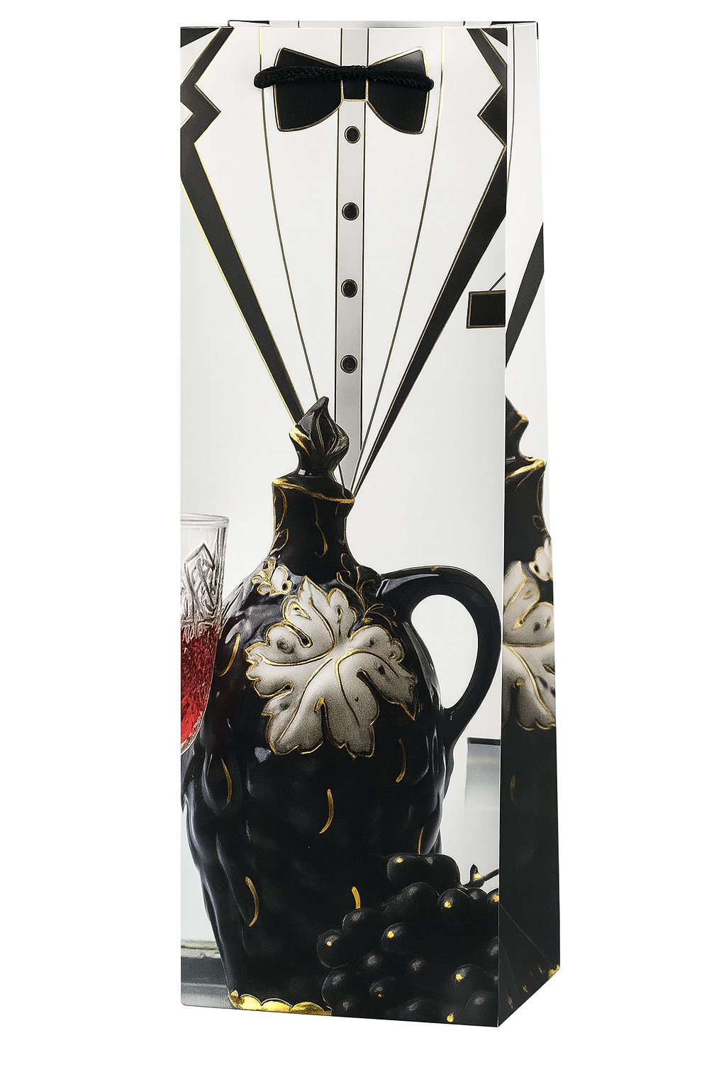 Пакет для пляшки з ручками Stenson Bottle 12х9х35 см Смокінг Білий з чорним (R33083)