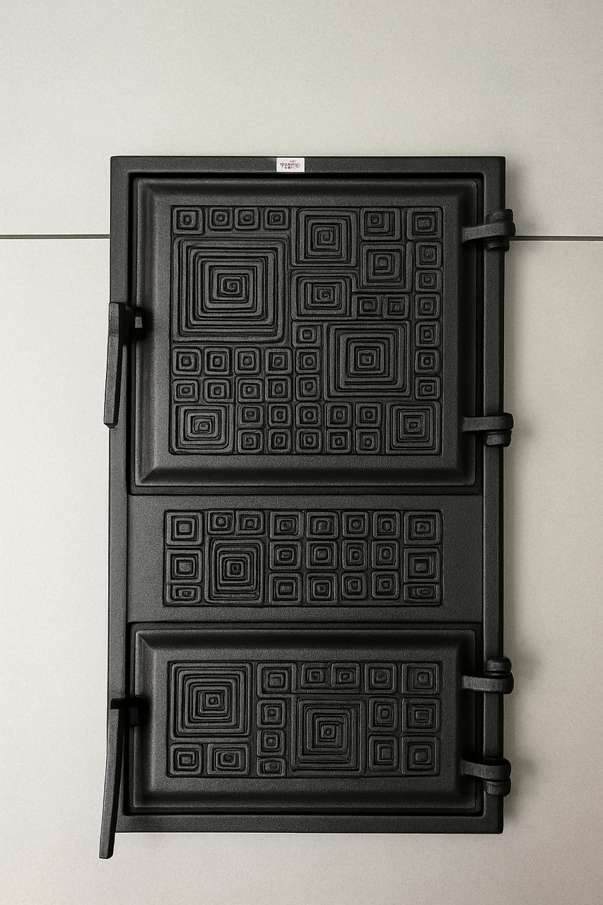 Дверца спаренная Модерн чугунная для камина и печи 9,6 кг 265х480 мм