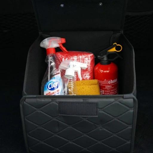 Органайзер для авто из экокожи в багажник с ручкой на липучках универсальный 30x30x30 см Черный (D-0157) - фото 7