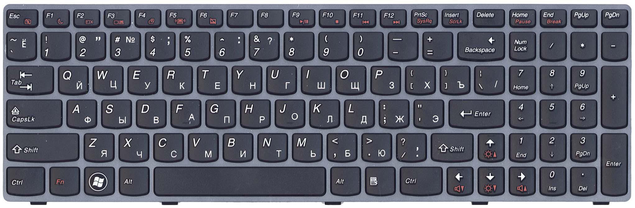 Клавиатура для ноутбука Lenovo IdeaPad G500/G700 Gray Frame Black