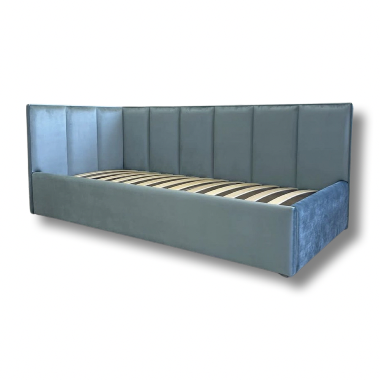 Кровать детская угловая мягкая MeBelle LINE 80x190 см велюр Бирюзовый (CB_018_b90)